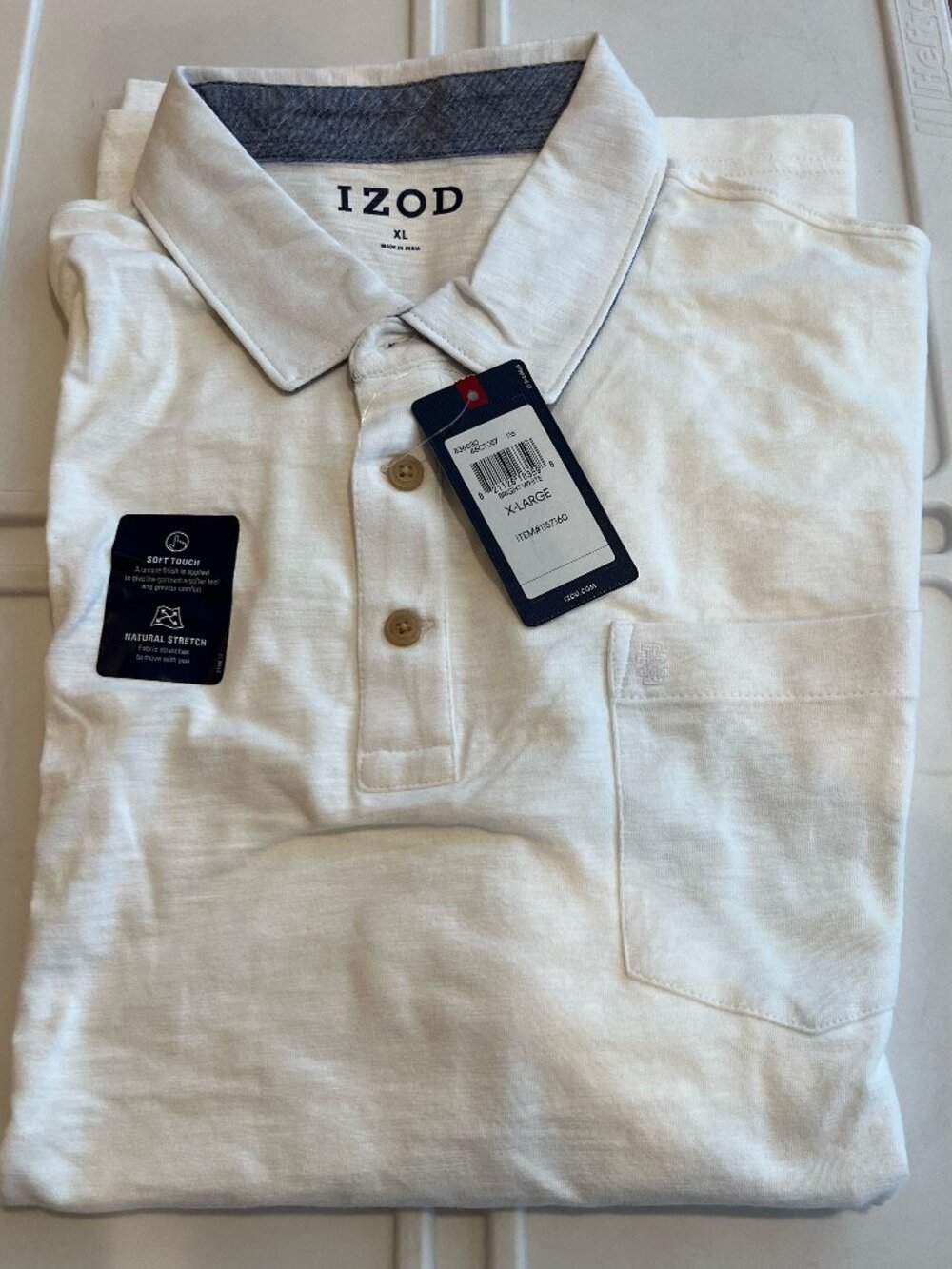 IZOD Mens (XL) 100% Cotton white short-sleeve shirt "Soft Touch"